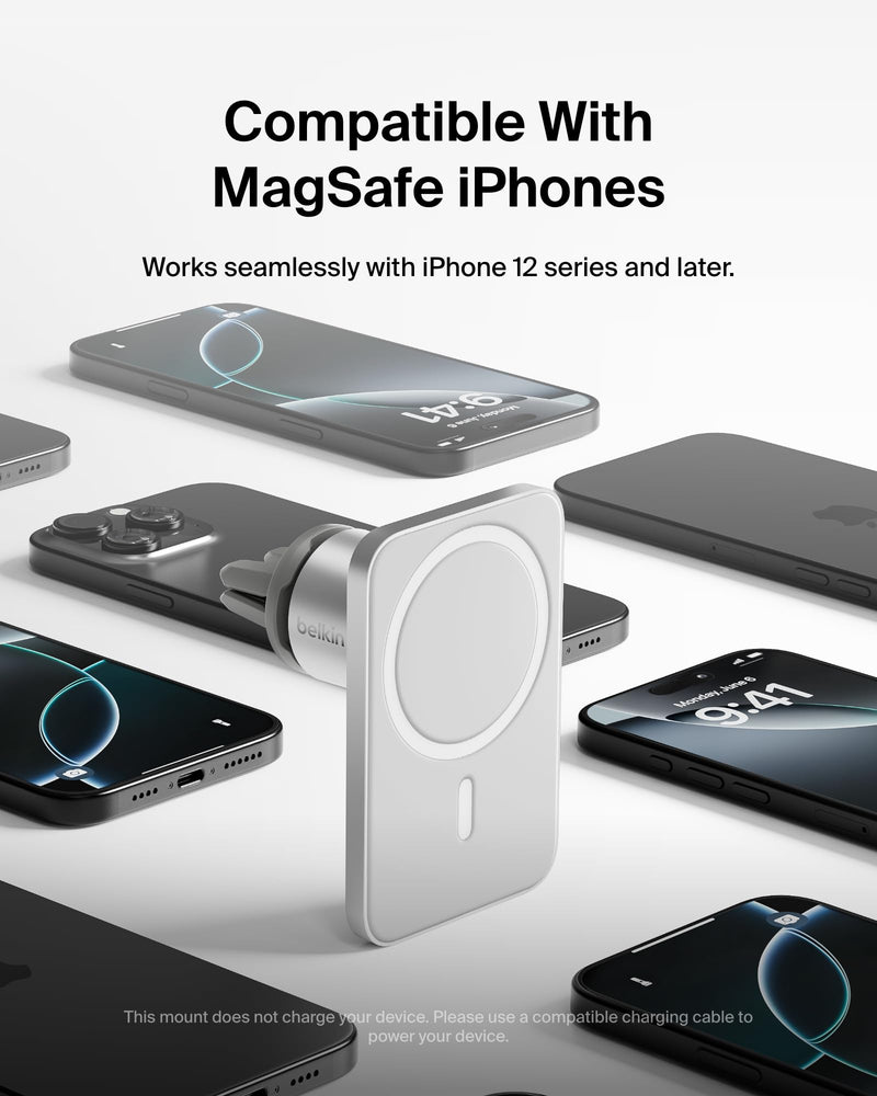 Belkin Magnetic Vent Mount Pro, MagSafe-Compatible Phone Holder for iPhone | Car phone mount, iPhone 17/16/15, Pixel 10 compatible, air vent mount, hands-free driving, road trips New