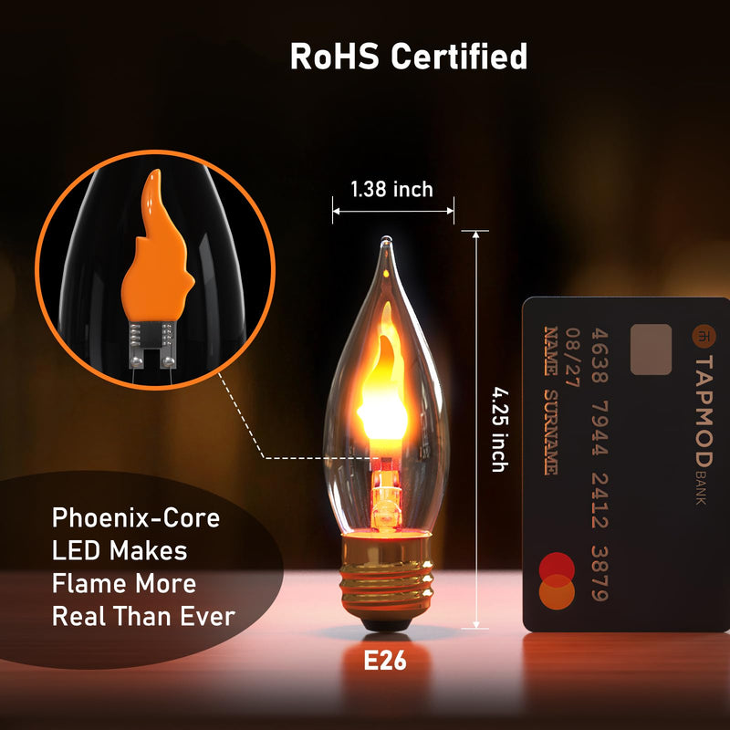 Hompavo Flickering Flame Light Bulbs E26 3W, 4 Pack | Realistic Fire Effect, Glass Bulb, Halloween Christmas Decor, Indoor/Outdoor Use