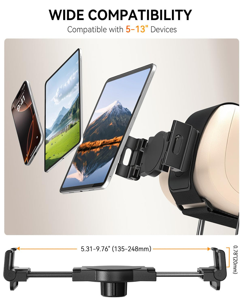 OHLPRO Tablet Holder for Car Headrest, 360° Rotating Tablet Mount for Back Seat with Velcro Strap, Tesla Model 3/Y, SUVs, Sedans & Minivans, Fits 5–13" iPad & Phones, Road Trip Essentials for Kids