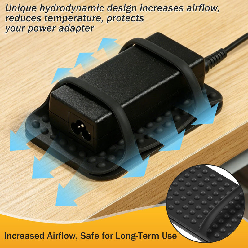 Under Desk Laptop Charger Holder Silicone Power Brick Mount with Adhesive | Universal Silicone Flexible Non-Slip Power Adapter Organizer with Ventilated Design for Home, Office, Gaming Desk Dorm 1pc