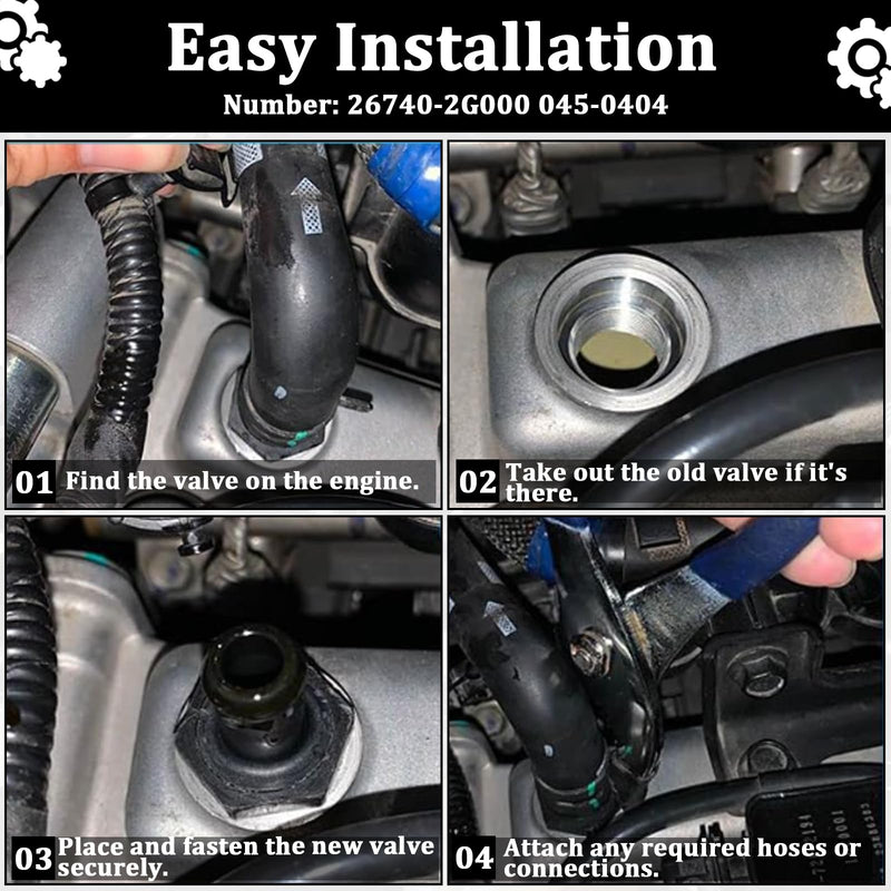 26740-2G000 045-0404 PCV Valve For Hyundai Elantra Sonata GT Genesis Coupe Santa Kona Fe Tucson; kia Forte Soul Optima Rondo Sorento Seltos 1.6L 1.8L 2.0L 2.4L 3.3L 267402G000 PCV490 6P1359(1PCS) 1PCS