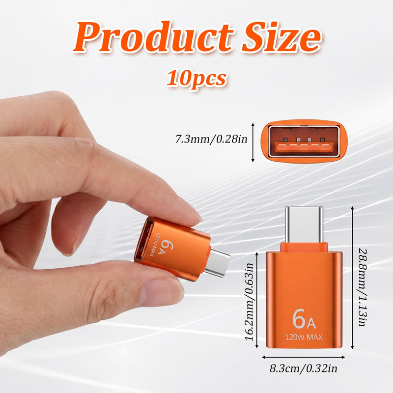 Xthrotsenk 10Pack USB C Female to USB Male Adapter, 10Gbps/120W USB-C to USBs Adapter USB-C Converter for Smartphone, PC, Keyboard, Orange