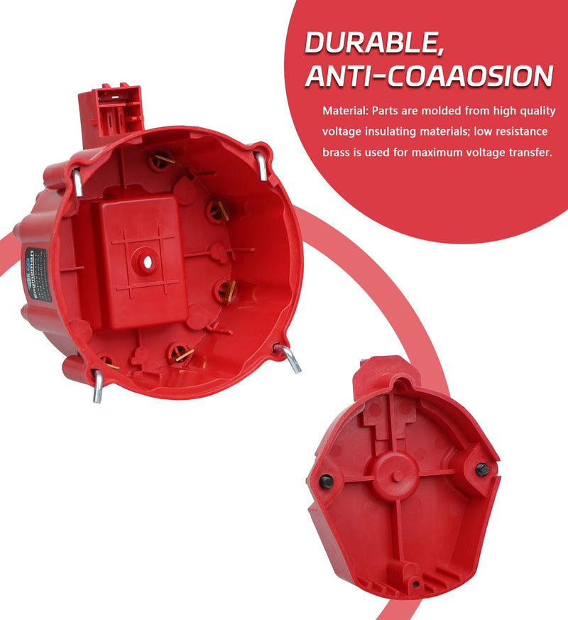 Red Male HEI Distributor Cap and Rotor Kit for SBC BBC 283 305 307 327 350 396 454 V8 Engines Performance Replacement for K549, 8416, 400, 454 Distributor Cap Assembly Red