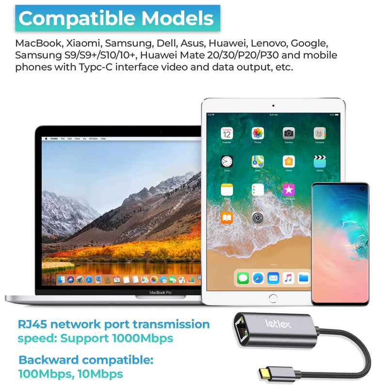 USB C to Ethernet Adapter, 1000 Mbps USB-C Gigabit Ethernet Adapter Compatible with MacBook Pro and Air for Thunderbolt 3 USB 4, Ethernet to Type C USBC Adapters for Mac Windows Android