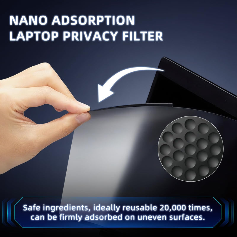 Nano-Adsorption Laptop Privacy Screen 16 inch 16:9, Removable Laptop Privacy Screen Protector, Anti Glare Blue Light Touchscreen compatible, Computer Private Filter 16" 16: 9