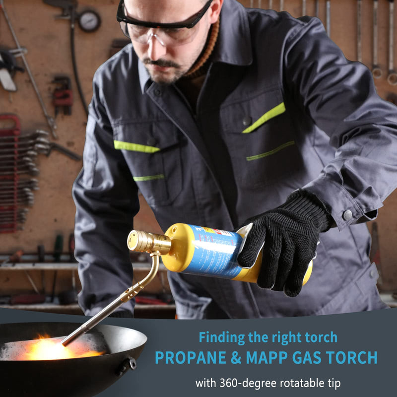 Propane Mapp Gas Torch Head 360° Rotatable Nozzle, Plumbing Torch Heat Adjustable Fuel by Propane Mapp Map-Pro Canisters, High Intensity, Brass Pressure Regulator Gold