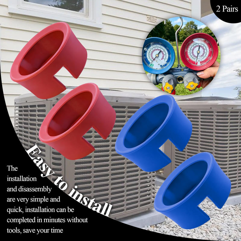 49190 HVAC Gauge Boots Cover Fits Ye-llow Jacket 3-1/8" HVAC Gauges | Protective Boot Set Fits TITAN & BRUTE II Manifolds, Refrigerant Gauge AC Gauges Manifold Protective Cover, 2 Sets Red&Blue 2 Sets Red & Blue Cover