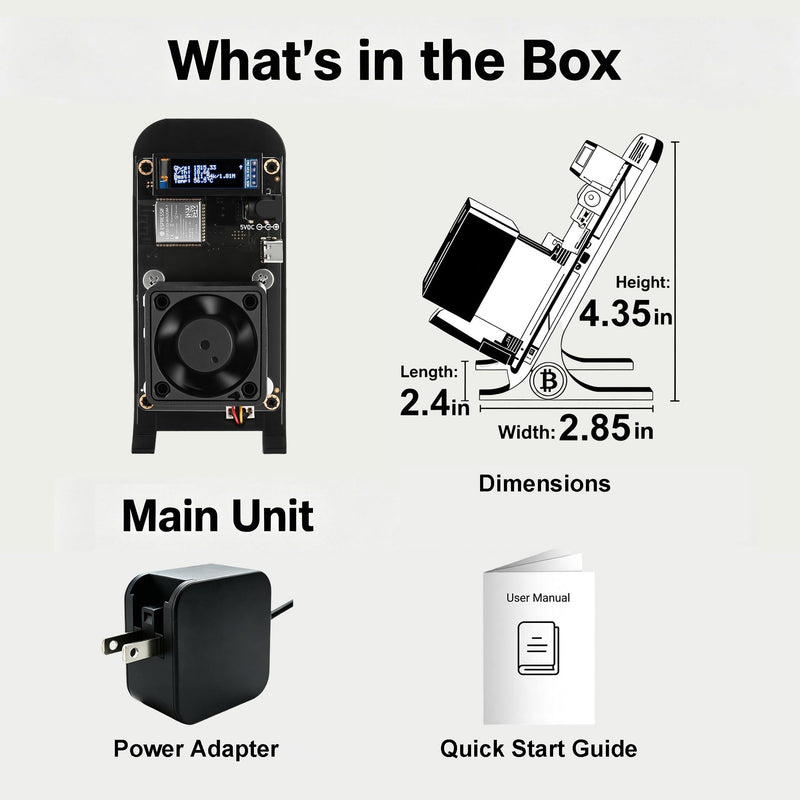 1.2-1.5TH/s Solo Bitcoin Miner Black with BM1370 ASIC Chip, Open Source | Compatible with AxeOS, ESP32 2.4GHz WiFi, OLED Display, SHA-256 Desktop Bitcoin Mining Machine - Home Crypto Mining Rig