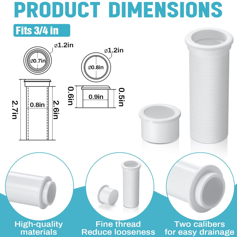 Yaocom 2Pcs Adjustable Splashwell Drain Pipe Opening 1-1/4 inch or 3/4-Inch Plastic Livewell Overflow Drain Pipe for Boat Water Marine Splashwell Livewell Overflow Transom Installation 3/4"