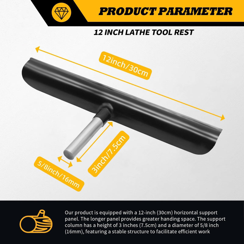 12 Inch Lathe Tool Rest, 5/8 Inch Stainless Steel Post, Wood Lathe Tool Holder, Professional Wood Turning Accessories 5/8"