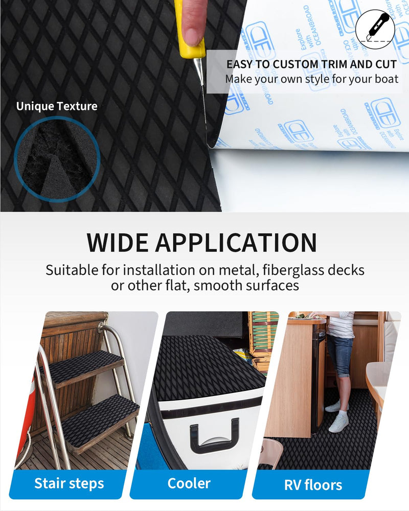 OCEANBROAD Self-Adhesive 96''x16''/23''/38''/47'' Camouflage Boat Flooring Non-Slip Marine Grip Pad EVA Foam Sheet for Jon Boat Surfboard SUP Board Kayak, Camo Black/Blue/Green/Brown/Yellow/Gray 48''L x 16''W