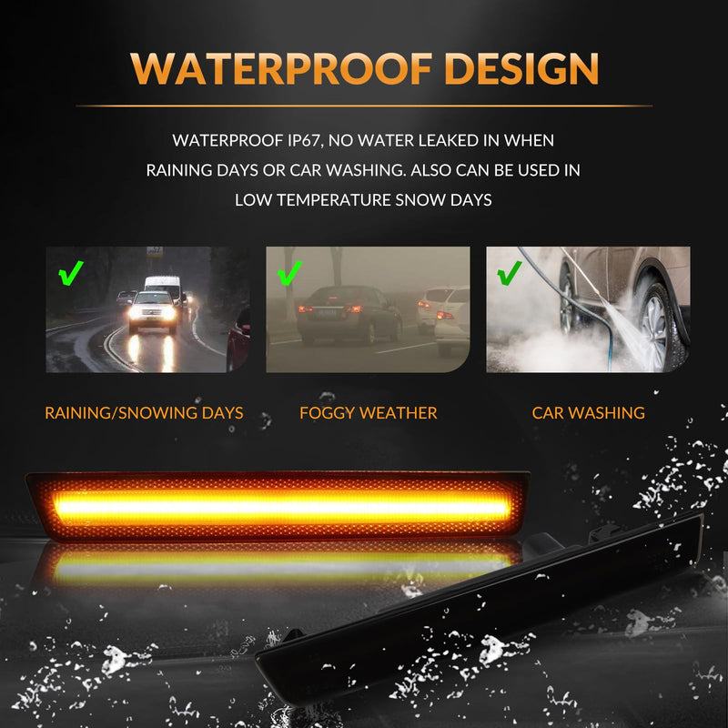 LED Side Marker Lights Front Bumper Amber Parking Signal Lamps for Dodge Challenger 2015-2023 Smoked Len, 2PCS Front Bumper, Amber
