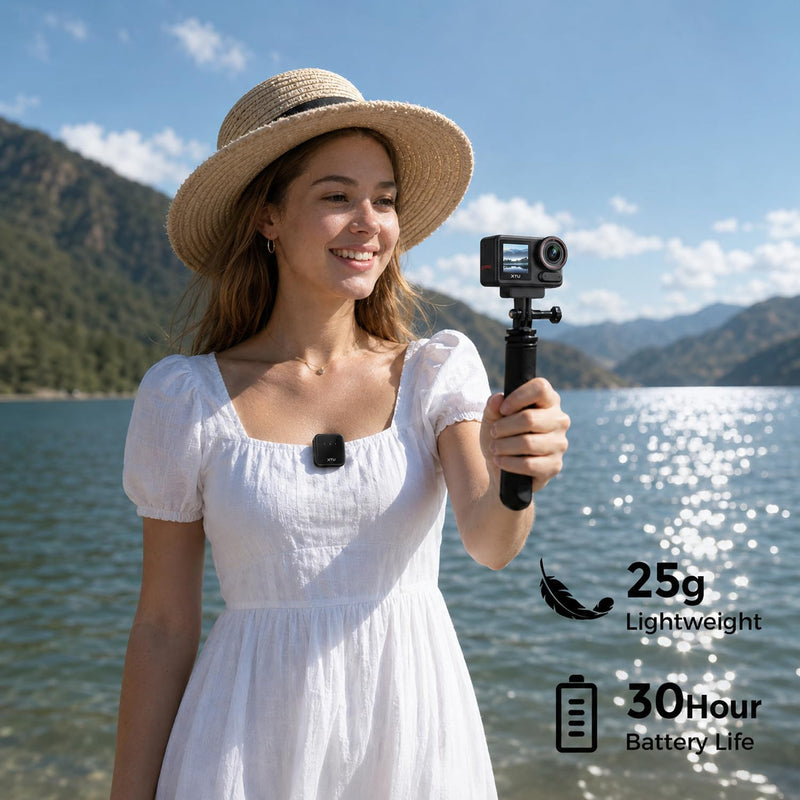 XTU Mic 1 Bluetooth Wireless Microphone, Mini Clip-On Mic Mini2Pro/S7 Pro/S7 Pro Max, 30H Battery, 15-30m Audio for Vlogging, Live Streaming & Outdoor Recording