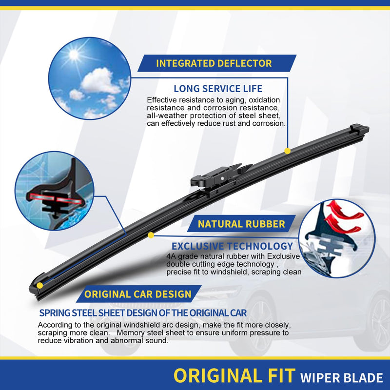 3 wipers Replacement For 2011-2016 2017 2018 2019 2020 2021 2022 2023 Ford Explorer Original Equipment Front and Rear Windshield Wiper Blades Set 26"+22"+11" (Set of 3) Pinch Tab 26"+22"+11"