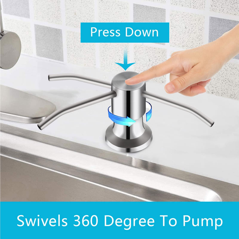Kitchen Sink Soap Dispenser, Brushed Nickel Countertop Soap Dispenser Pump, 47" Silicone Extension Tube Connect to The Soap Bottle Directly, Say Goodbye to Frequent Refills With Tube Kit