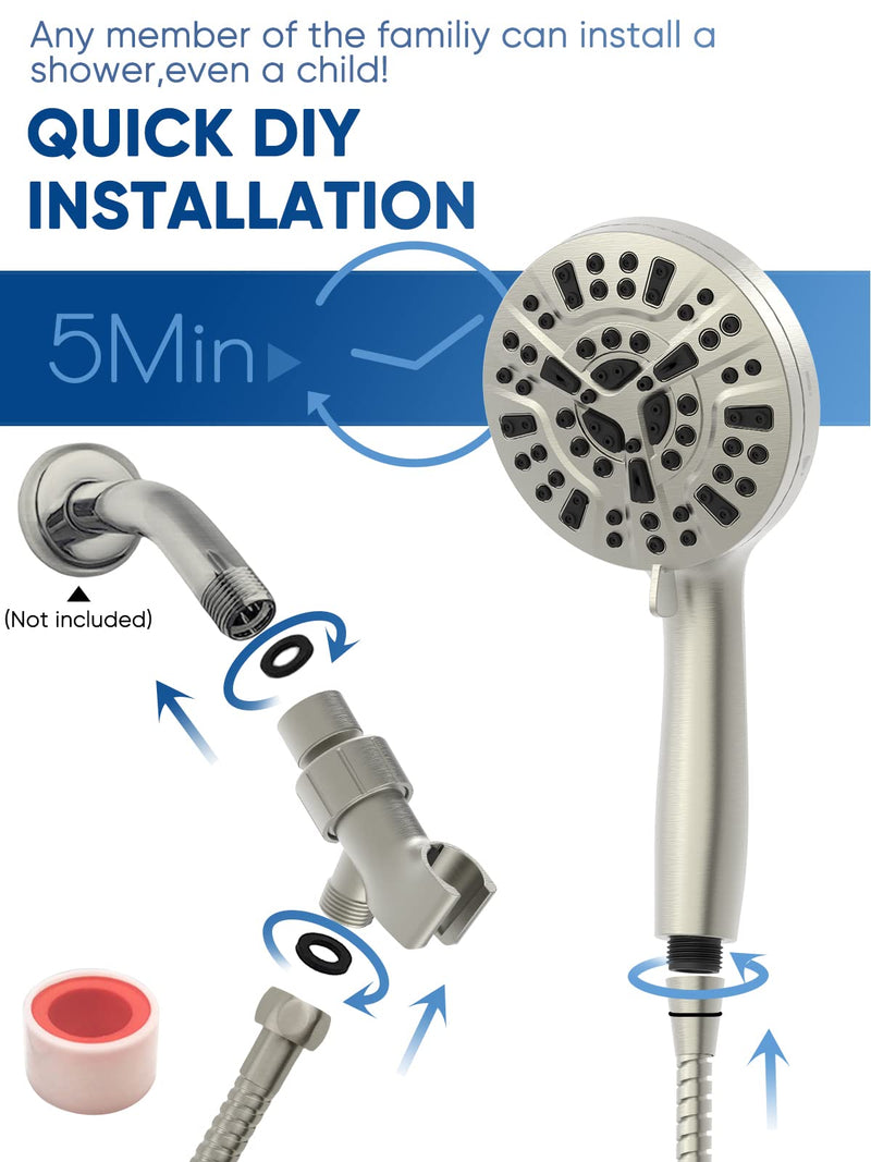 High Pressure Handheld Shower Head with Filter, 10 Spray Modes, Classic Nickel