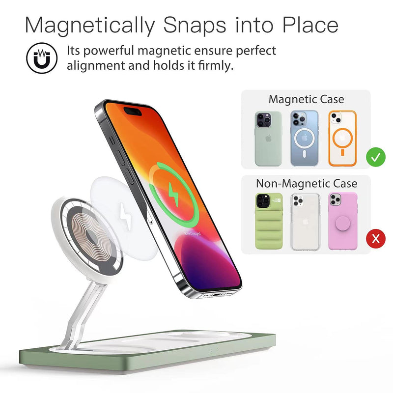 3 in 1 Charging Station for Apple Devices: Used for iPhone and Watch Charging Station with Magsafe Charger Stand, Wireless Charger for iPhone 16/15/14/13/12, Apple Watch 1-9/Ultra, AirPods 3 Pro Sprout Green