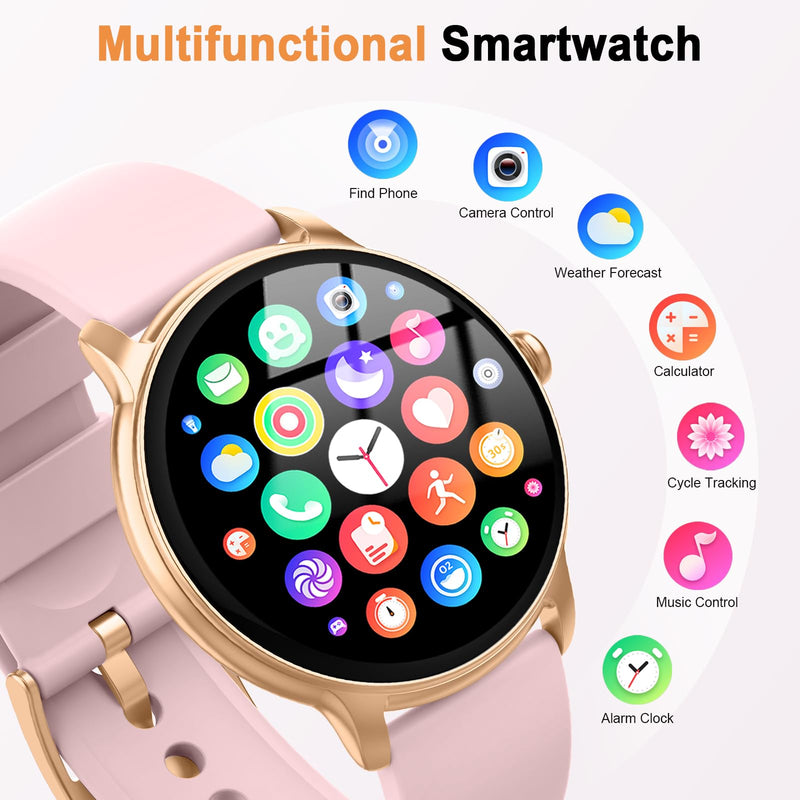 Smart Watch for Women, 1.32'' AMOLED Clear Screen, 2026 New Lightweight Women Smart Watch, Answer/Make Calls, Fitness Tracker with Heart Rate/Sleep/Step Counter, IP68 Waterproof, Gift for her, Pink Rose Gold