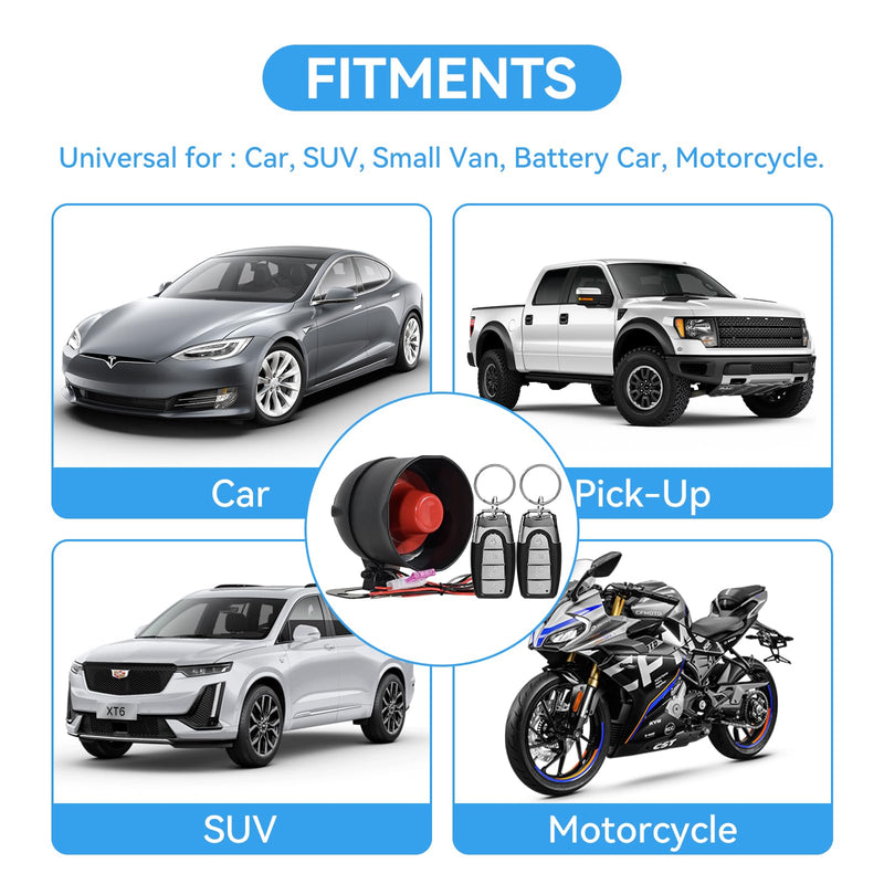 WHALETAIL Universal 12V 20W Car Security Horn Vehicle Alarm Security Protection System, Auto Car Alarm Device, Sensitivity Anti Theft Car Alarm System, Loud Horn Car Alarm System with 2 Remote 6 Tone