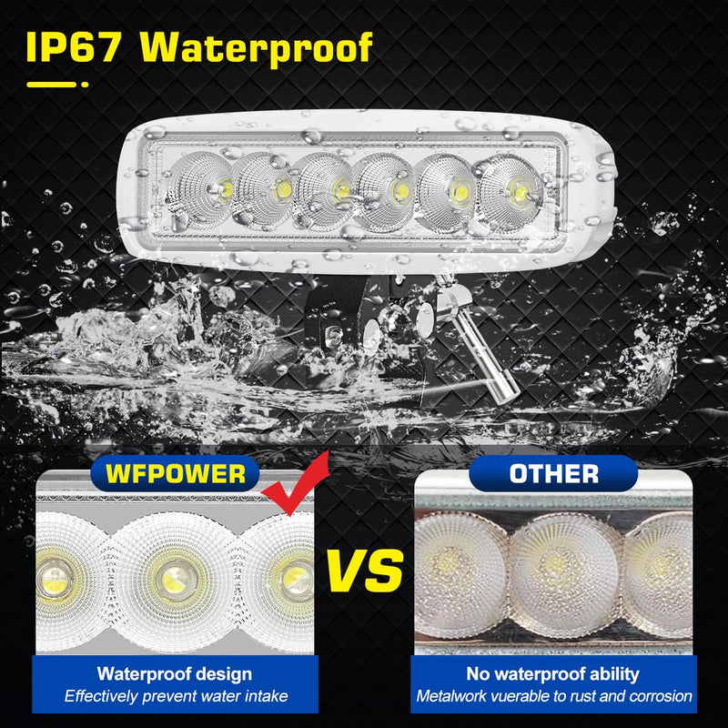 WFPOWER LED Boat Lights with Mounting Clamp, Flexible 6.3inch Super Bright Waterproof Marine Spotlights Flood Light Two Way Power 12V 24V LED Light Bar for Kayak Bass Jon Fishing T-Top Deck Truck Light Bar Clamp On