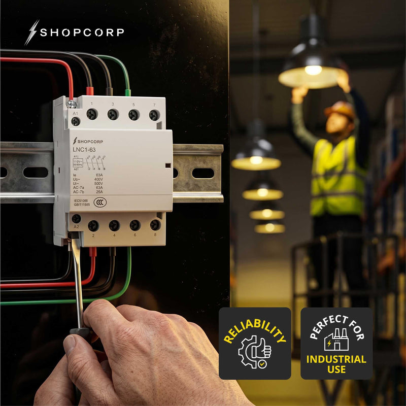 4 Pole Contactor 120v Coil Normally Open (NO) 60 amp IEC 400V AC Contactor - 110/120VAC Coil, Motor Load 40a and Lighting Load 60A, Silent Operation with Mounting Base for DIN Rail 1 Pack
