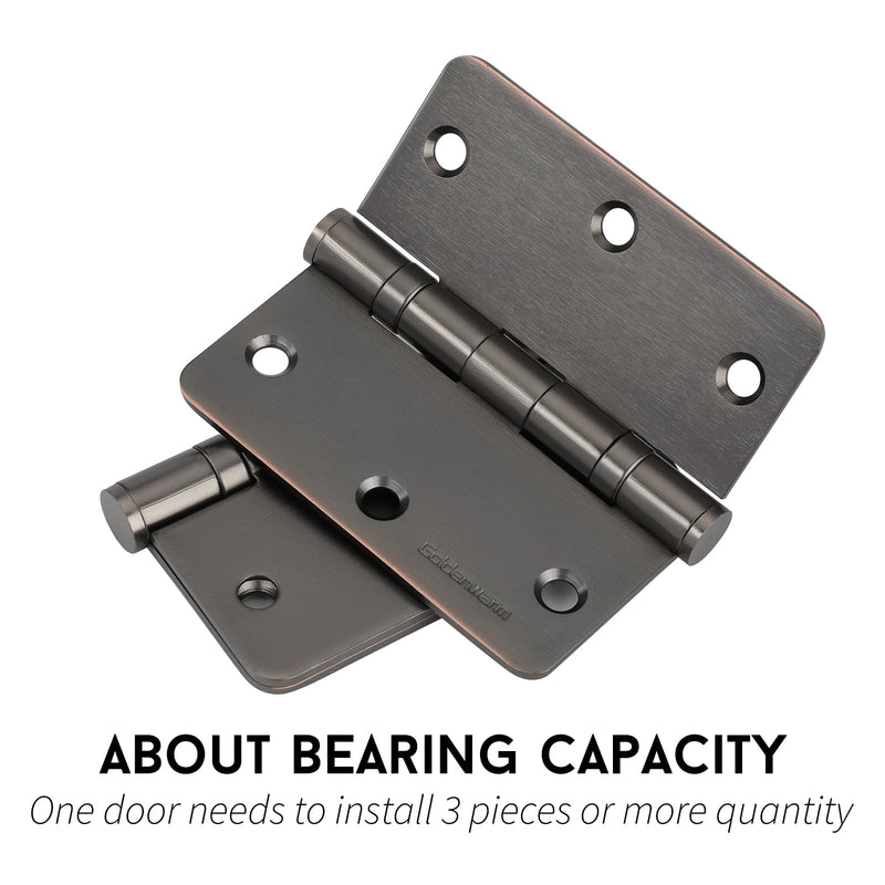 goldenwarm 3 Pack 304 Stainless Steel Door Hinges, Oil Rubbded Bronze Non Removable Pin Heavy Duty Ball Bearing Door Hinges 3.5 Inch, Commercial and Residential Door Hardware, with 1/4 Inch Radius 1/4" Radius Corner Oil Rubbed Bronze