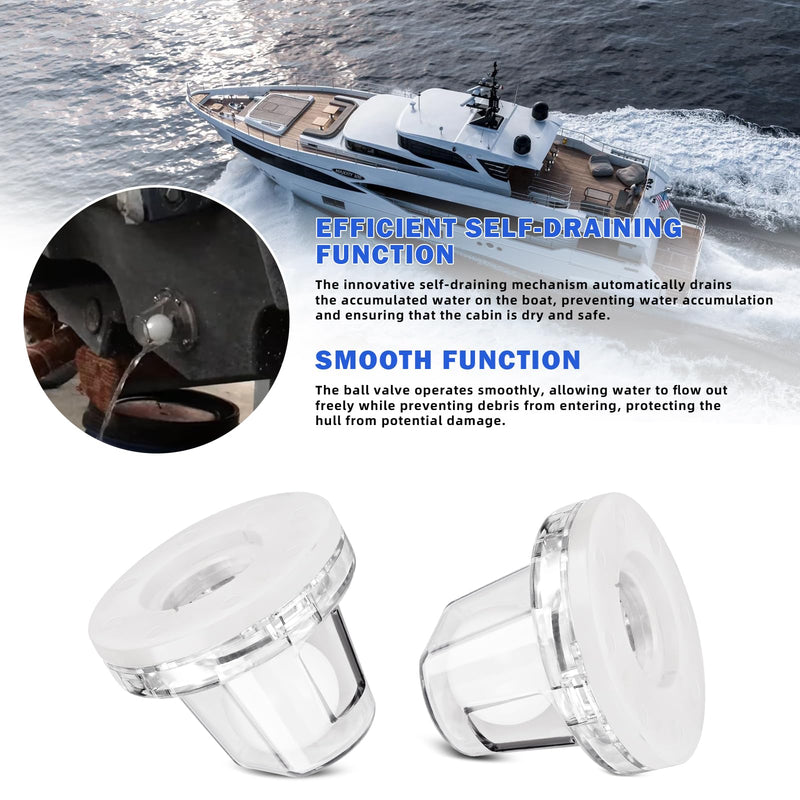 Boat Self Bailing Ball Scupper Valve Marine Valve Ball Drain Plug Fits Over 1-1/8" Motorwell Tubes - Marine Flow Max Ball Scuppers Replaces Old Flapper Scuppers (2 Pack)