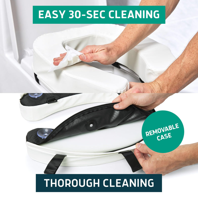 Lunderg Padded Toilet Seat Riser for Seniors - Adds 2 inches. Universal Fit - FIRM Raised Toilet Seat Cushion with High-Density Foam for Enhanced Comfort & Elevation. Post-Surgery Must have (White) White
