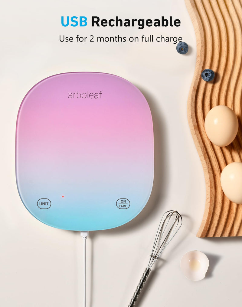 arboleaf Food Scale Rechargeable, Food Scales Digital Weight Grams and oz, Kitchen Scales Digital Weight, Smart Baking Measuring Food Scales for Kitchen Gift, Weight Loss, 0.1oz/0.5g, 22lbs/10kg Colour