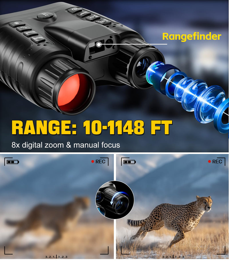 4K Night Vision Binoculars with 350m Rangefinder, 36MP Infrared Goggles for Adults, 500m Viewing in Total Darkness, 32G 4500mAh Battery & 8X Zoom for Hunting, Camping & Security