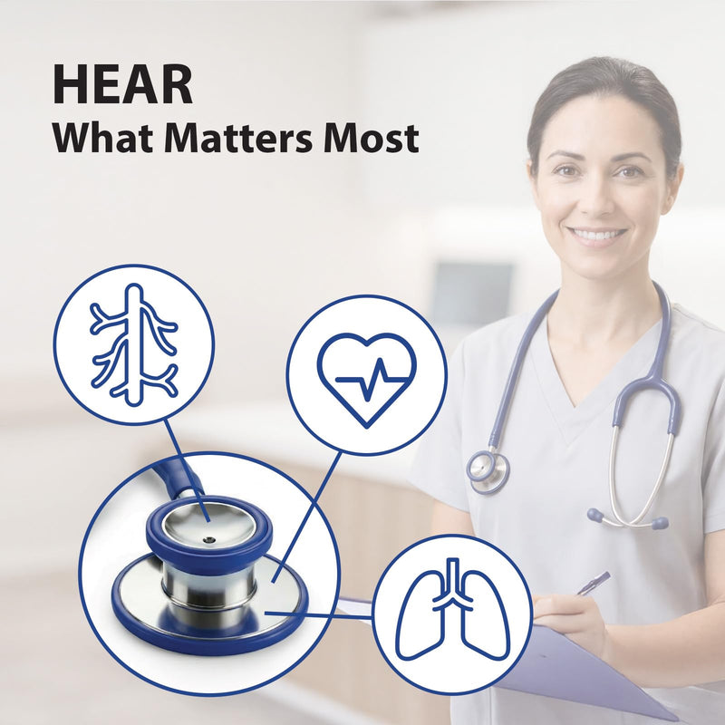 Veridian Healthcare Pinnacle Series Stainless Dual Head Steel Adult Stethoscope, Royal Blue