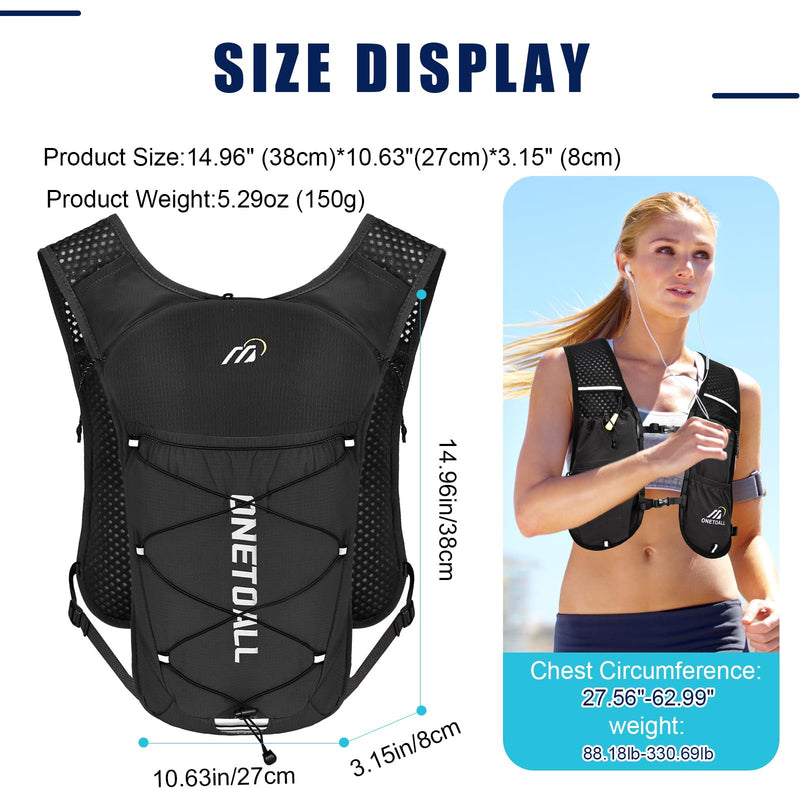 Running Vest for Women & Men, Lightweight 150g Hydration Backpack, 6L Pack for Trail Running, Marathon, Hiking, Cycling, Jogging, Adjustable Fit Black Vest with 2L Bladder