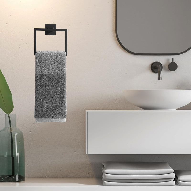 Bathroom Black Towel Ring SUS 304 Stainless Steel Square Towel Bar，Towel Rack Matte Black Towel Holder Modern Towel Hanger for Bathroom Lavatory Kitchen Wall Mount