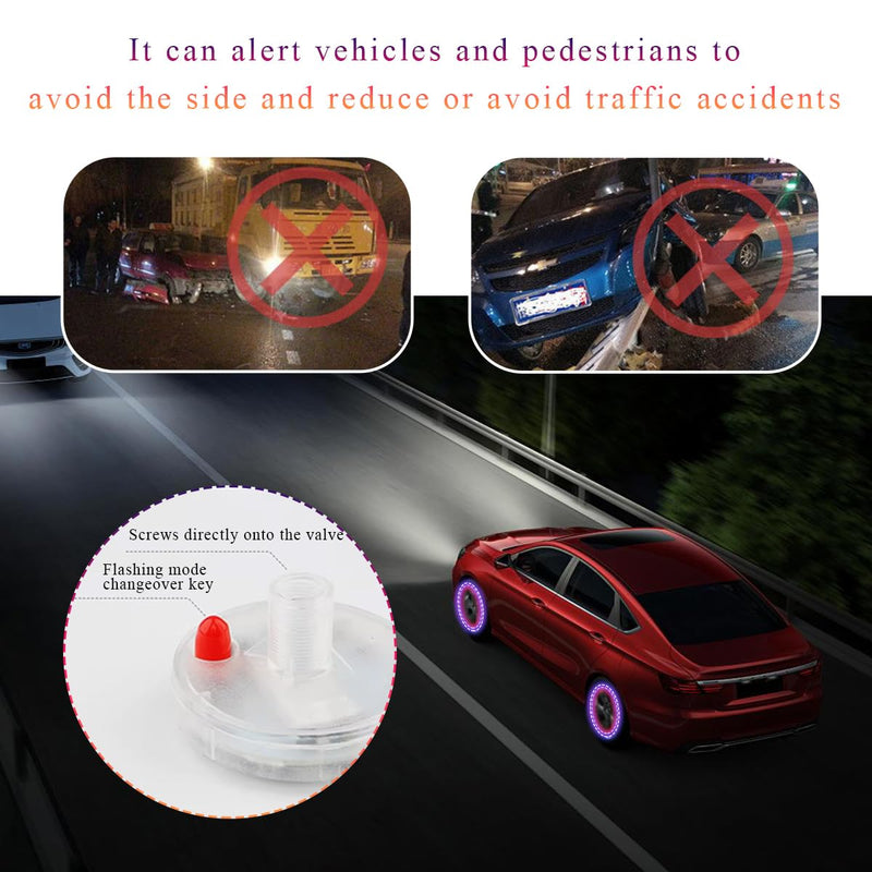 8 PCS Car Tire Wheel Lights, Colorful Solar LED Tire Valve Cap Lamp with Motion Sensor, Waterproof Flash Valve Stem Caps Lights for Cars, Truck, Bicycles, Motorcycles (8 PCS) 8 PCS