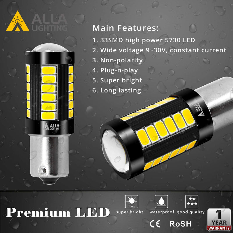 Alla Lighting 2800lm BA15S 1156 LED Bulbs, White Back-up Reverse/Signal/Brake/Tail/DRL Lights 7506 P21W 1141 3497 1003 1073 199 2396 93 97 6000K Xenon Super Bright 12V 5730 33-SMD Upgrade 6000K Xenon White
