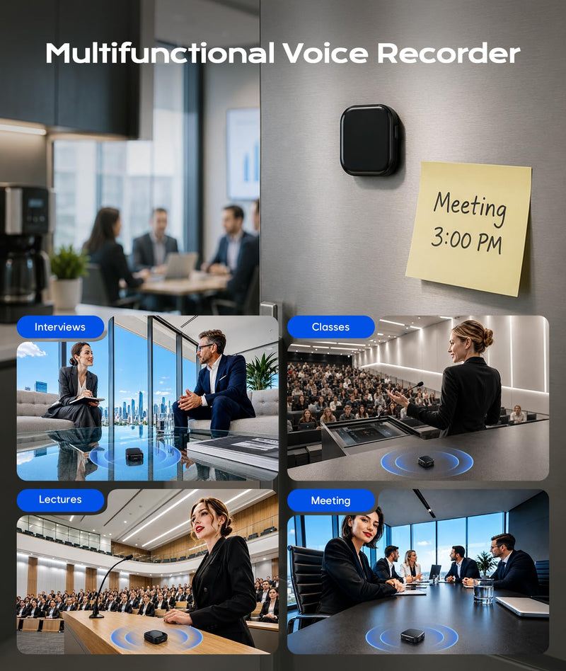64GB (6800Hours) Magnetic Voice Activated Recorder with DSP AI Noise Reduction, Digital Voice Recorder with OTG File Transfer & Playback, Audio Recorder Portable for Lectures, Meetings & Interviews Black