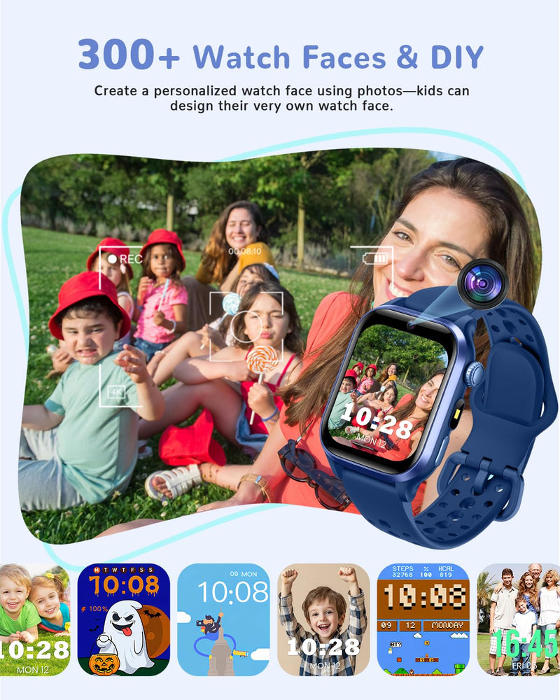 Smart Watch for Kids No App or Phone Needed, IP68 Waterproof, Flashlight | Kid Fitness Watches Pedometer, 24/7 Heart Rate, , Sleep Monitor, Puzzle Games for Boys&Girls Ages 4-12, Blue Max: 222 mm Min: 157 mm
