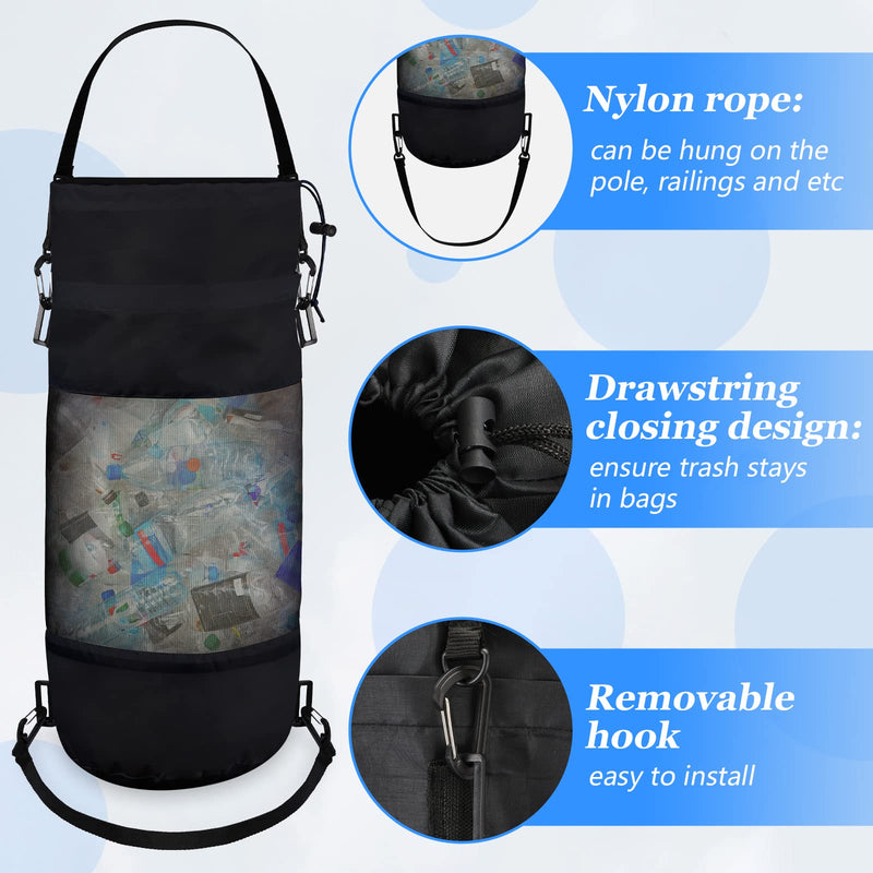 Gersoniel Portable Boat Trash Bags Boat Accessories Container Outdoor Medium Hoop Mesh Trash Bags Reusable Garbage Container Cabin Storage for Men Women Adults Kayak Camper Fishing Black Classic Style