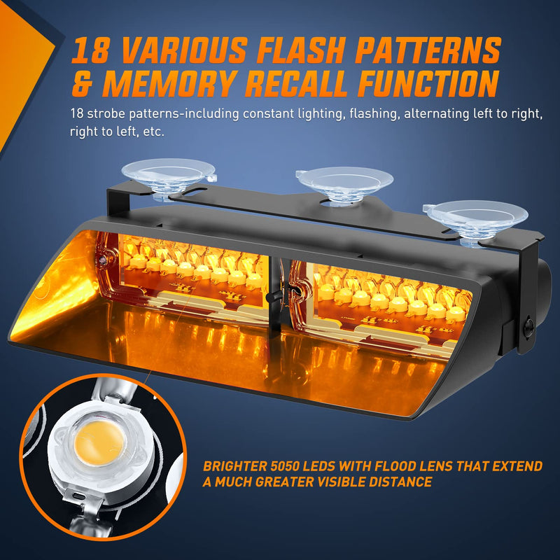  [AUSTRALIA] - Nilight Emergency Strobe Lights Windshield Hazard Warning Safety Flash Light with Suction Cups Super Bright LED for Police Enforcement Firefighters Vehicle Truck Amber