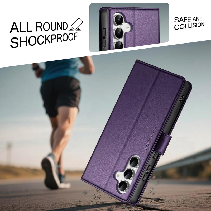 Compatible with Samsung Galaxy S25 5G Case Wallet with Card Holder [4 Card Slot] Women Men,RFID Blocking PU Leather Phone Case Flip Protector Cover Credit Card Slot Kickstand,Dark Purple Dark Purple Samsung Galaxy S25 5G - 6.36"