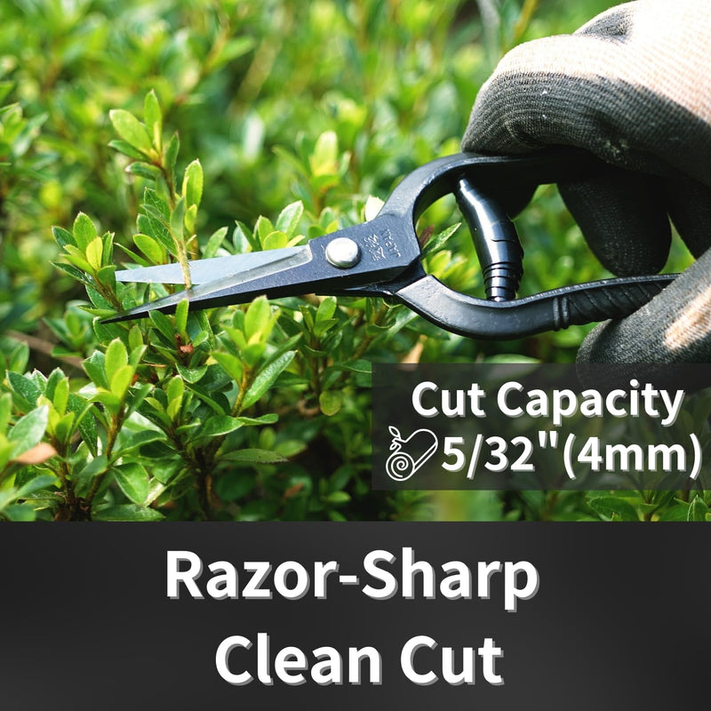 Bonsai Trimming Scissors 6.8" Made in JAPAN, Garden Plant Trimming Shears, Hand Forged Japanese Carbon Steel Blade, Spring Loaded Handle, Black 6.8" Trimming