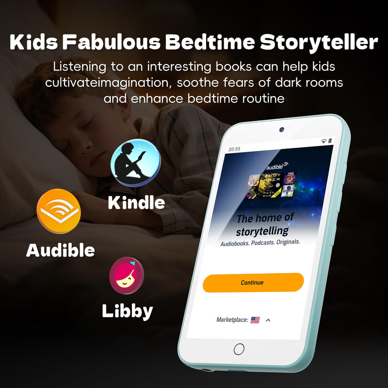 MP3 Player for Kids with Spotify, Parental Controls,Dual Camera,Audible | Audible,Amazon Music,Android Music MP4 with Bluetooth and WiFi,4" Touch Screen,Built-in speaker,No FM radio,No Browser
