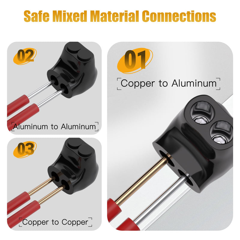STARELO 6PCS 2 Port Insulated Wire Connector, Single-Sided Splice, Multi Tap Cable Connector for Copper and Aluminum Wires, Slotted Hex, Black Vinyl Coated, Pre-Filled Oxide Inhibitor (2/0-6 AWG) 6PCS 2port 2/0-6 AWG