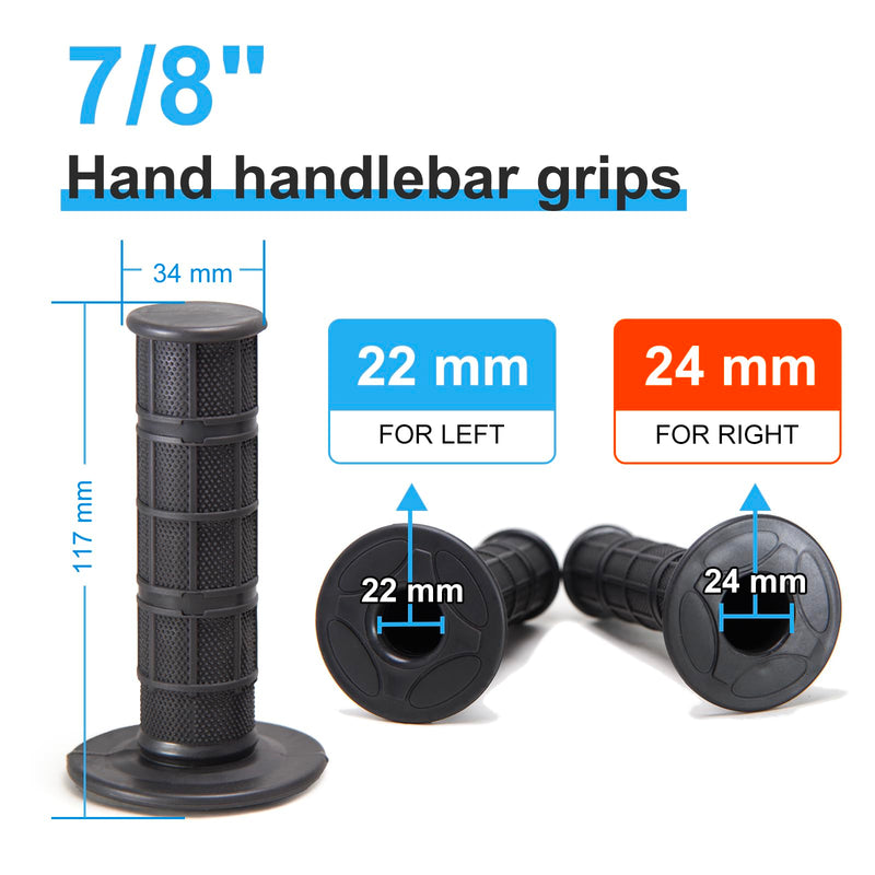 7/8" Motorcycle Hand Grips Dirt Bike Grips for CRF YZF WRF KXF KLX Pit-Bike, Soft Rubber Hand Handlebar Grip,Black Black