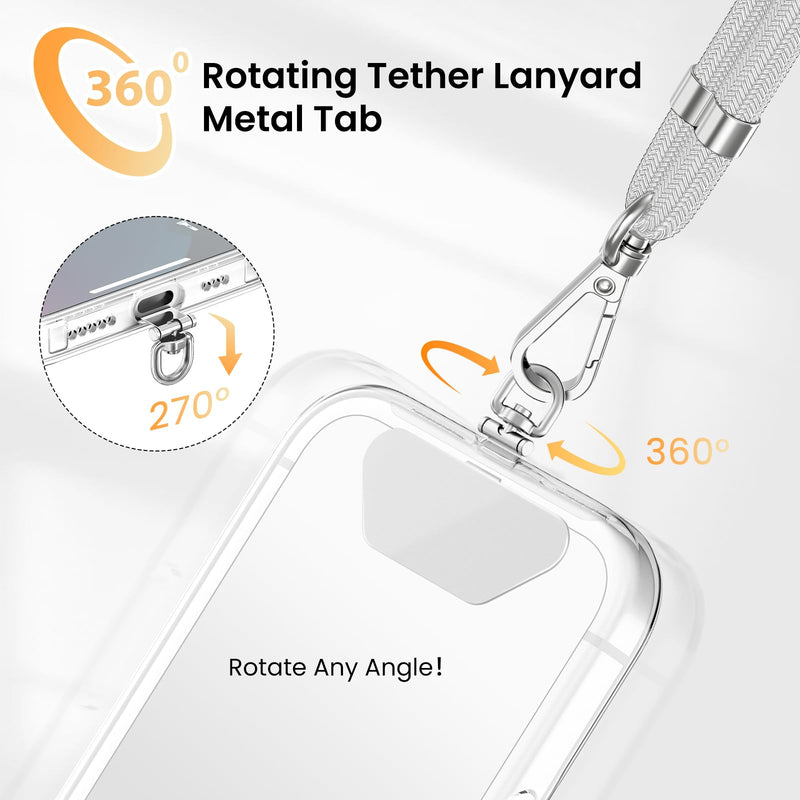 Phone Tether Tab, 360° Rotating Phone Lanyard Tab, 3 Pack, Sliver | Metal Cell phone Lanyard Patch Strap Adapter, Ultra-thin Tether Tab Compatible for iPhone Android Smartphones Sliver*3