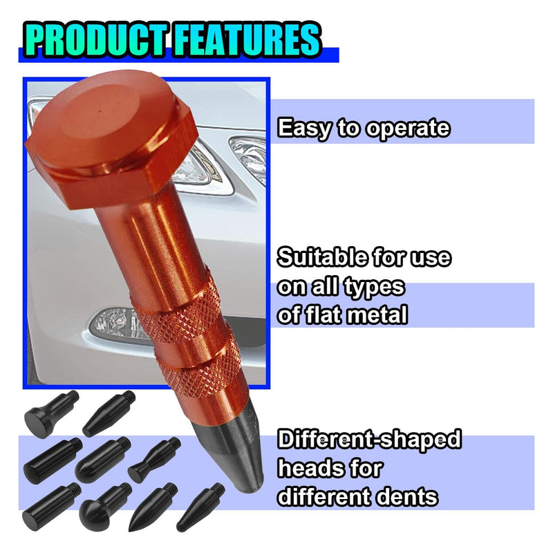 Paintless Dent Repair Kit, 9 Different Shaped Hammer Heads & Metal Tap Down Pen, DIY Vehicle Body Dent Remover Tool Set for RV, SUV, Truck
