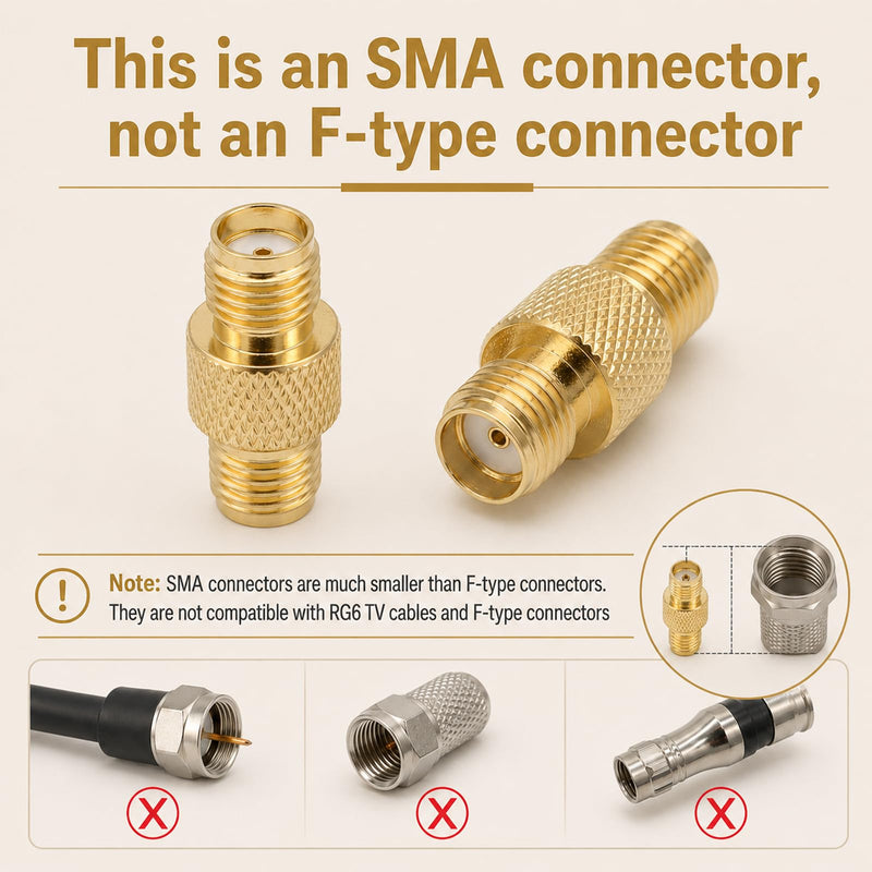 4 Pack SMA Connectors, Female to Female Coaxial Adapter, SMA Adapter, Gold Plated Antenna Connector