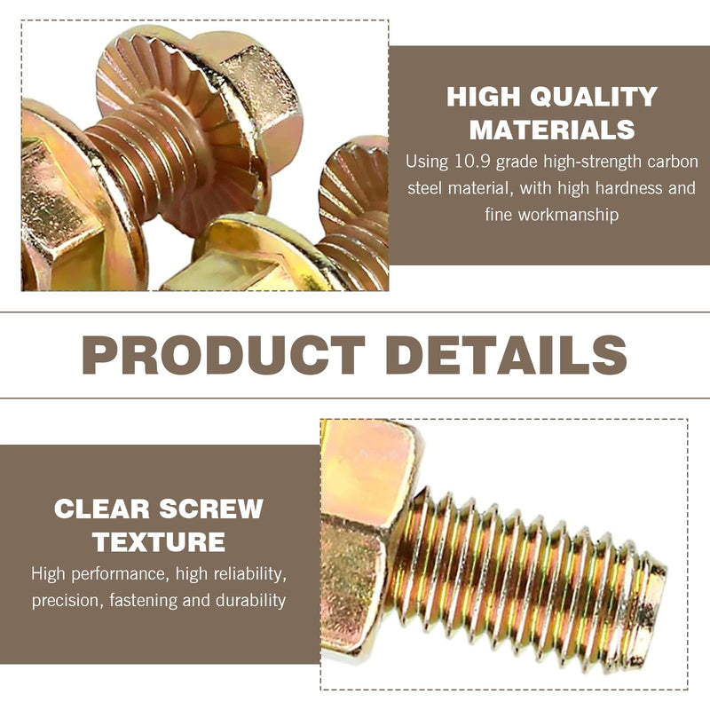 10PCS Exhaust Manifold Bolts Kit, 0.7 x 1.45 Inch Carbon Steel Non-Slip Hex Flange Nut Screws, Car Retrofit Replacement Parts, Universal for Most Car, Truck & SUV (Gold)