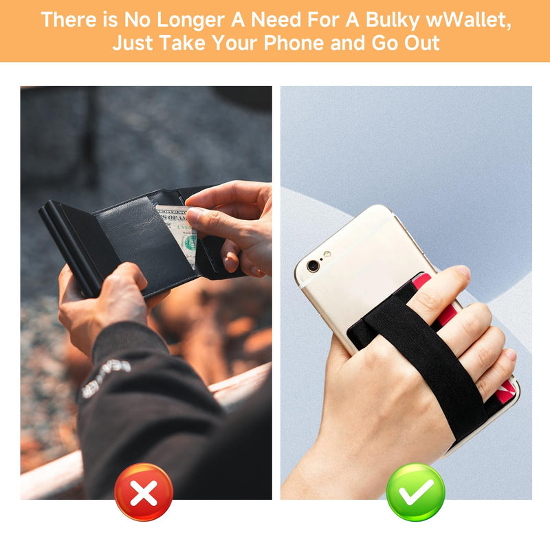 3 Pack Cell Phone Card Holder, Stretchy Stick on Wallet for Back of Phone, Self Adhesive Card Holder with Flap for Credit Cards ID, No Wallet Needed Compatible with Most Smartphones
