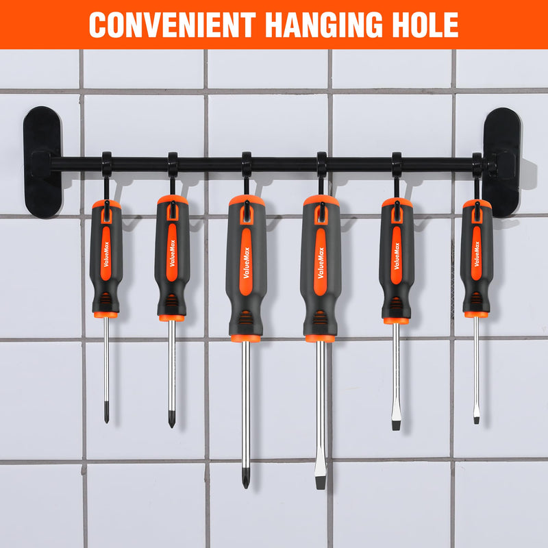 ValueMax 6-Piece Magnetic Screwdriver Set, 3 Phillips and 3 Flat Tip Screwdrivers, Non-slip Handle Screw Driver Set Kit 6 PCS